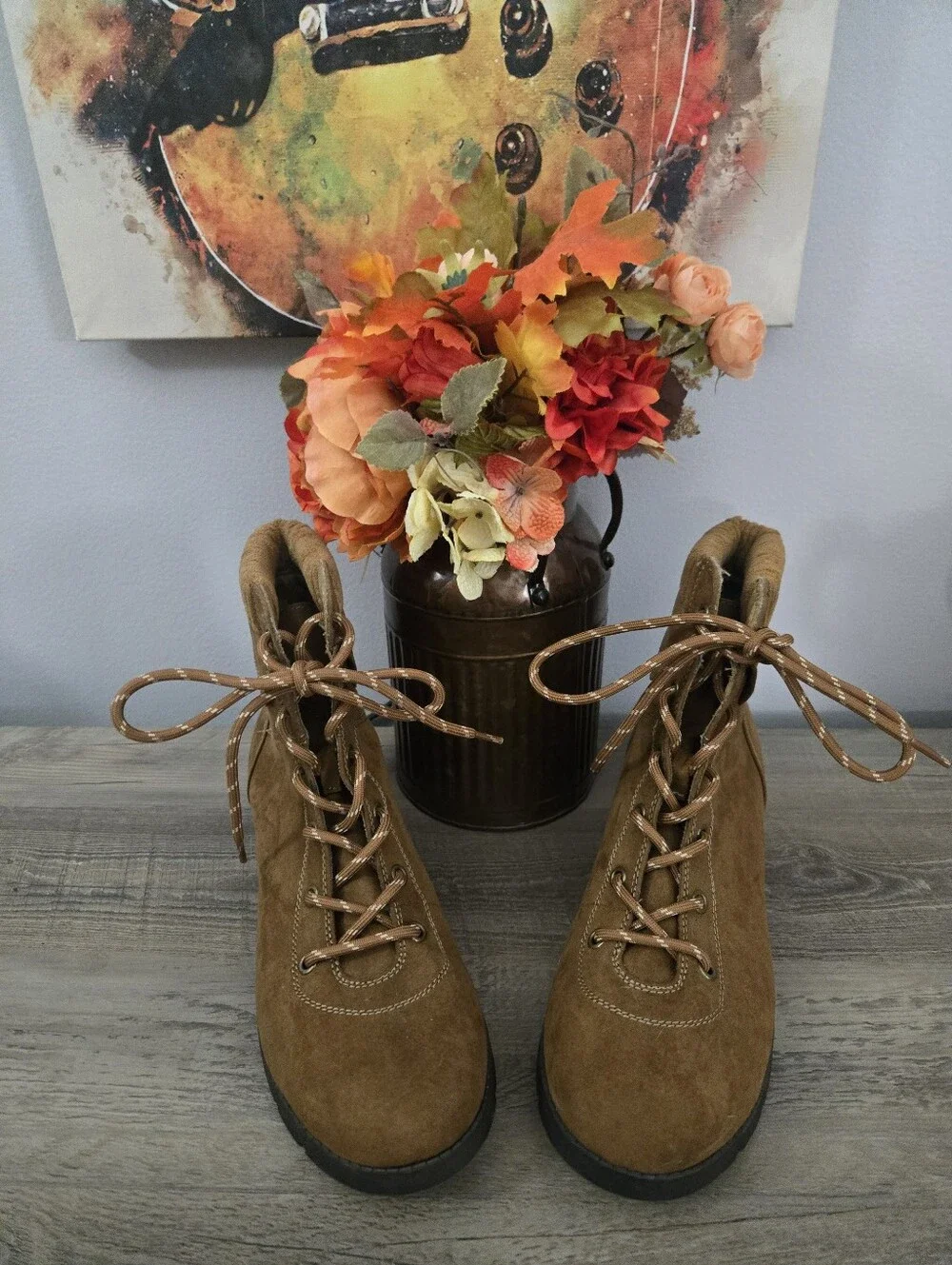 Tan Suede Lace-Up Hiking Boots